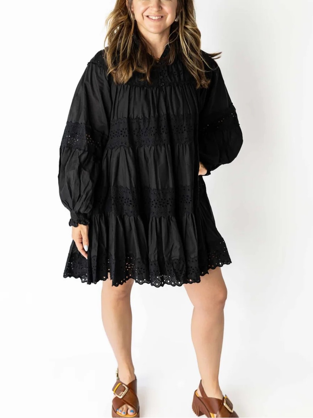 Sofie the Label Black Eyelet Tiered Mini Dress